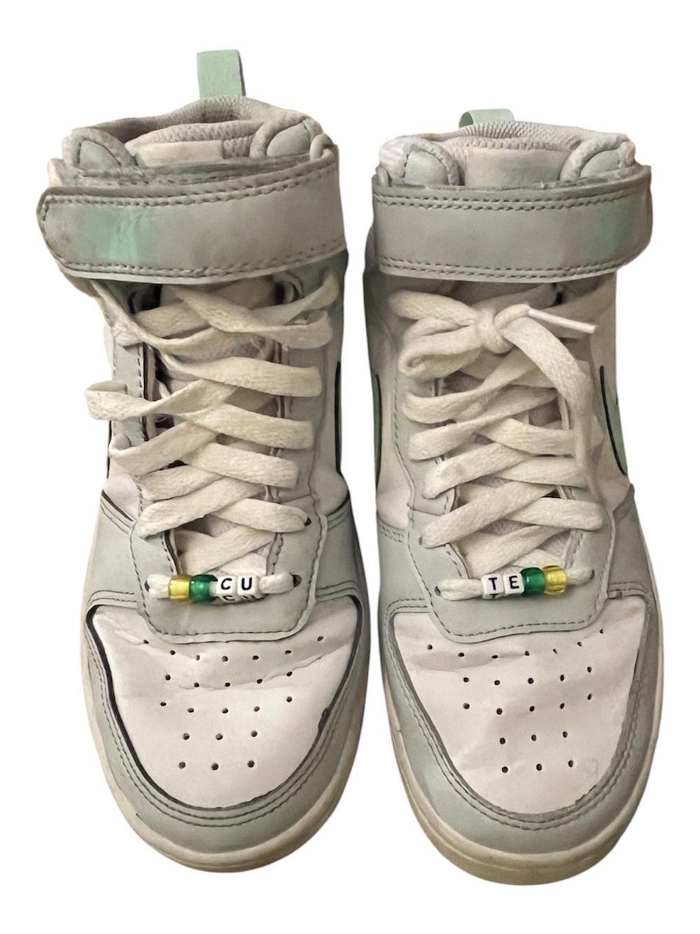 Nike Kids High-Top Sneakers in White and Light Green